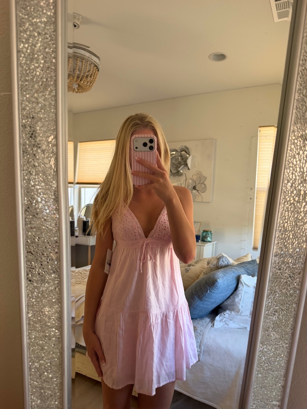 Princess Polly Light Pink Eyelet Tie-Front Mini Dress